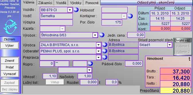 Cestná váha - plná konfigurácia